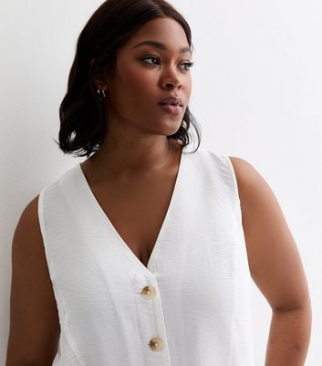 Curves White Button Through Vest New Look