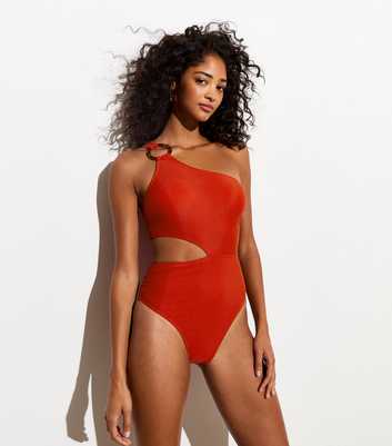 Gini London Red One Shoulder Swimsuit 