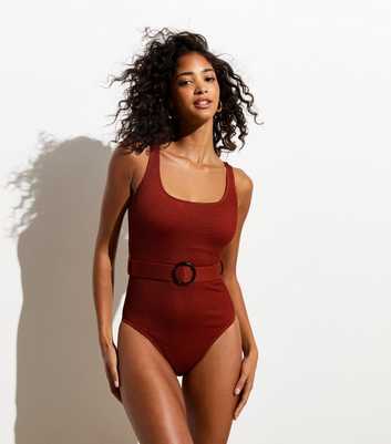 Gini London Brown Belted Swimsuit 