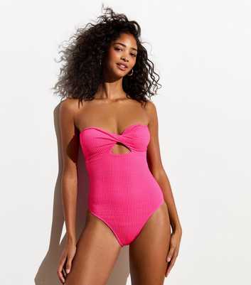 Gini London Neon Pink Textured Swimsuit 