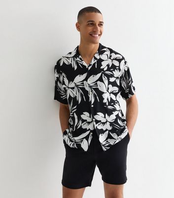 Jack & Jones Black Leaf Print Short Sleeve Resort Shirt | New Look