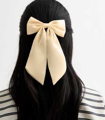 Cream Satin Bow Hair Slide