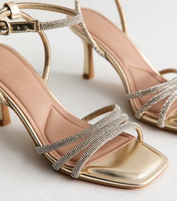 Gold Diamanté Embellished Stiletto Sandals
