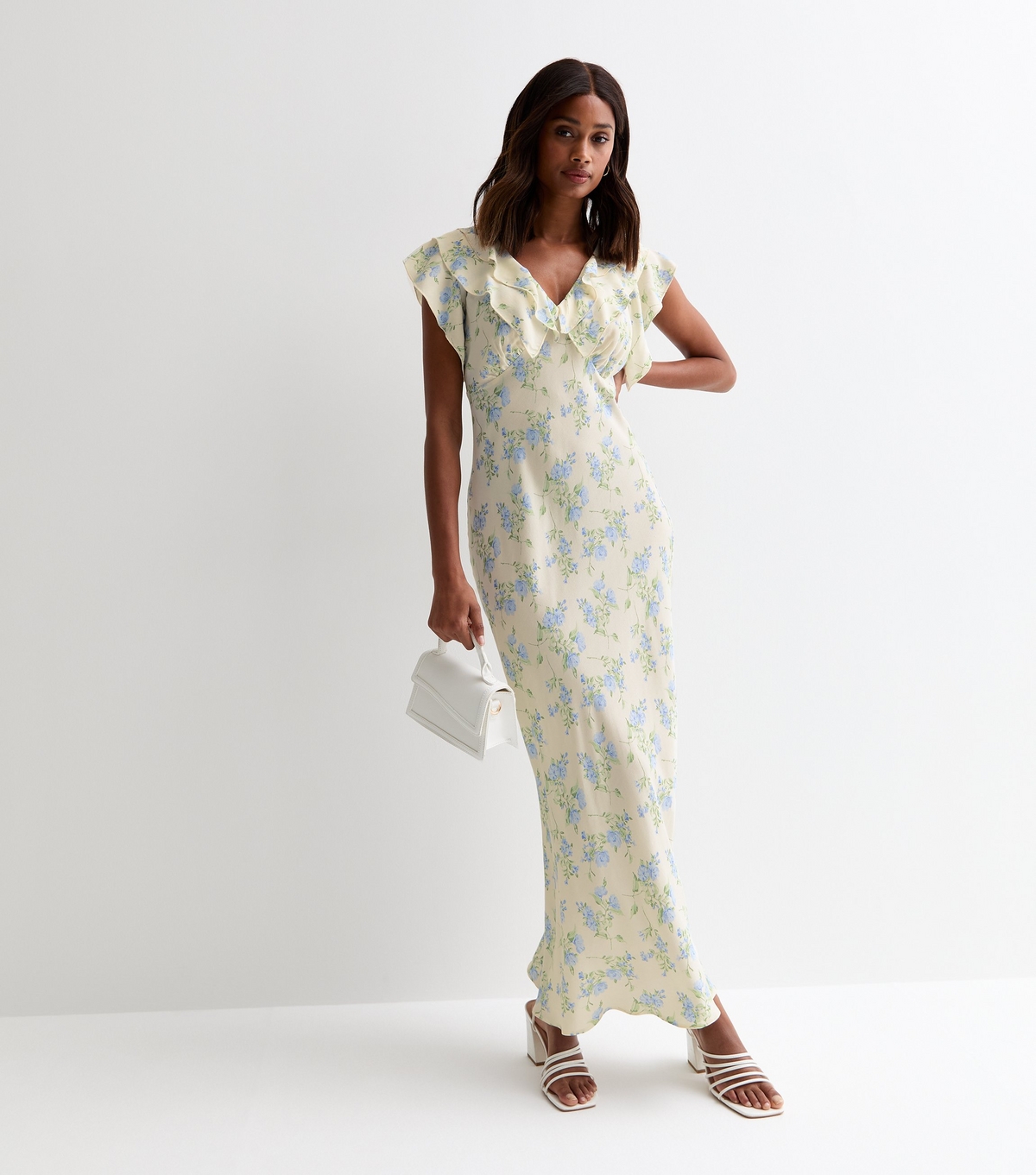 Women's Cream Ruffled Floral Print Maxi Dress New Look