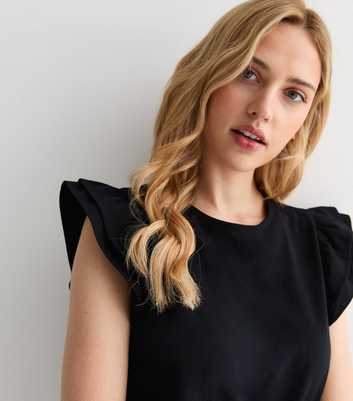 Black Cotton Frill Sleeve Top