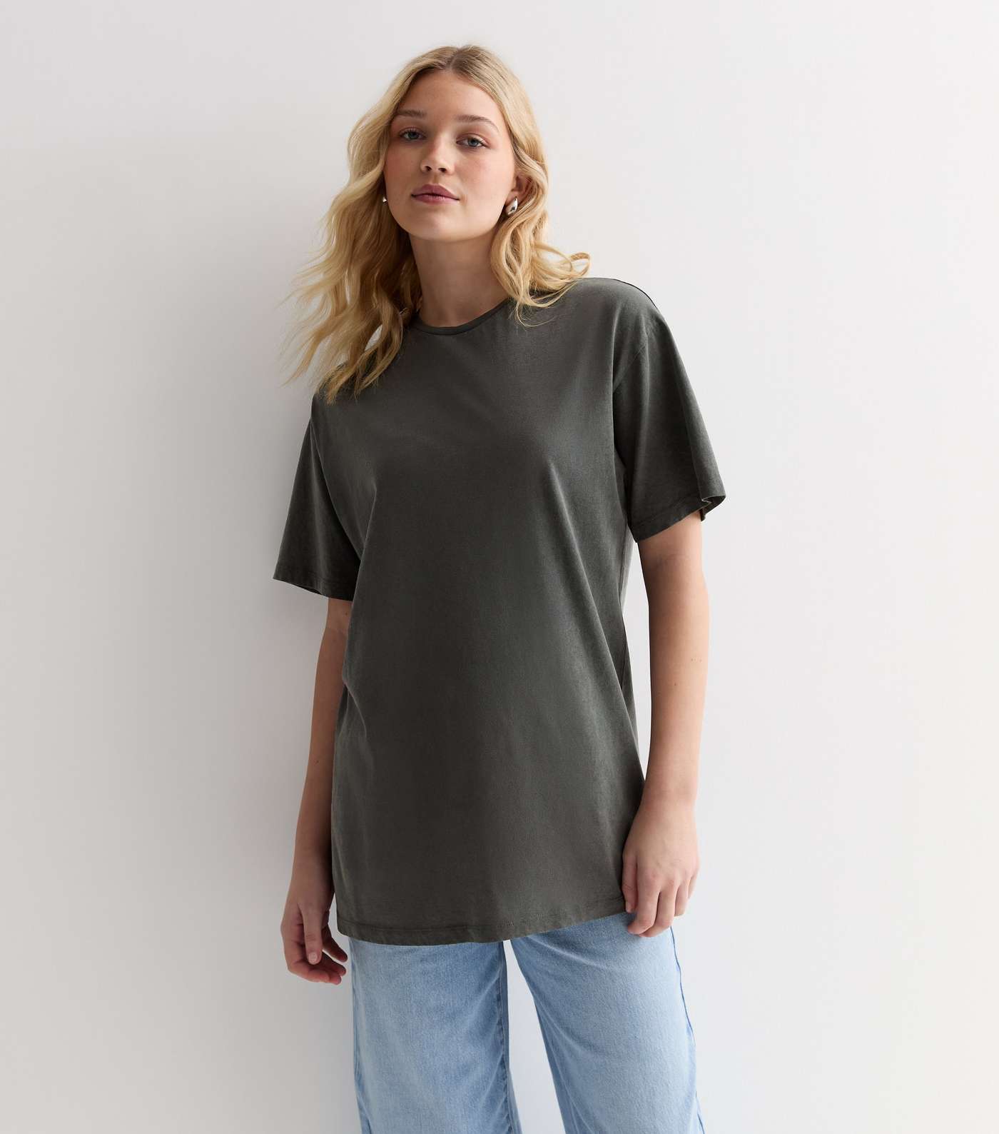 Dark Grey Acid Wash Cotton Oversized T-Shirt