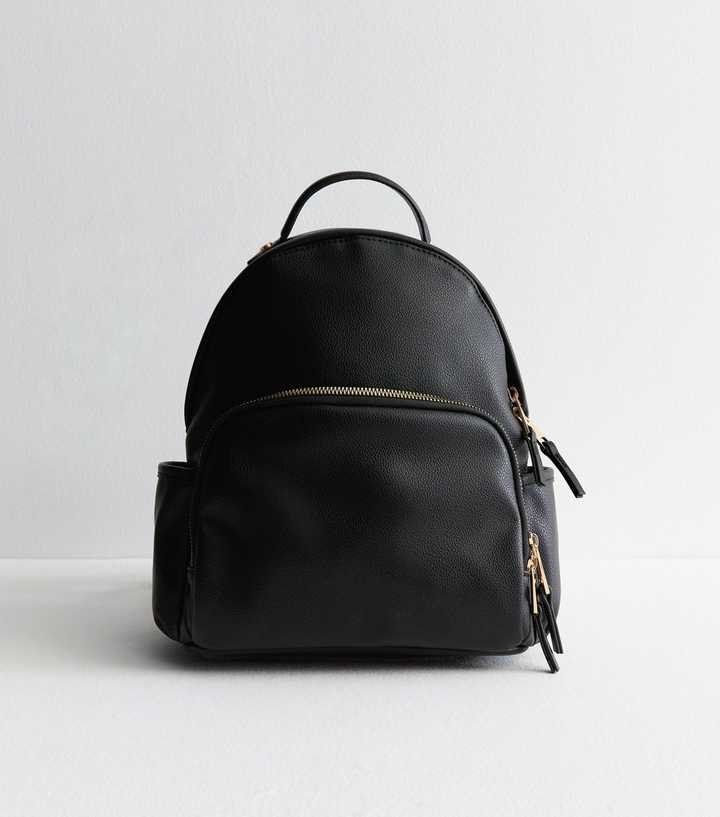 black mini backpack new look Black Leather-Look Backpack