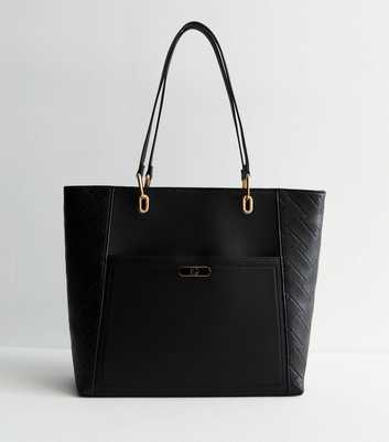 Black Embossed Leather-Look Tote Bag