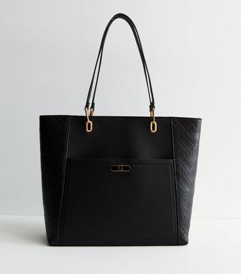 Black Embossed Leather Look Tote Bag New Look