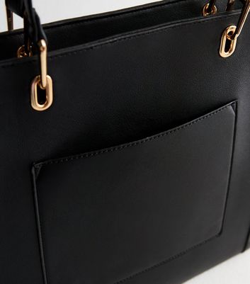 Black Embossed Leather Look Tote Bag New Look