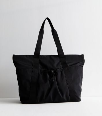 Black zip top tote bag best sale