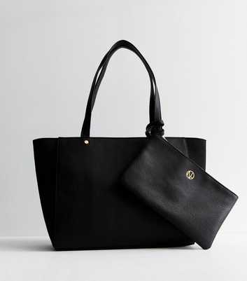 Black Leather-Look Tote Bag and Pouch