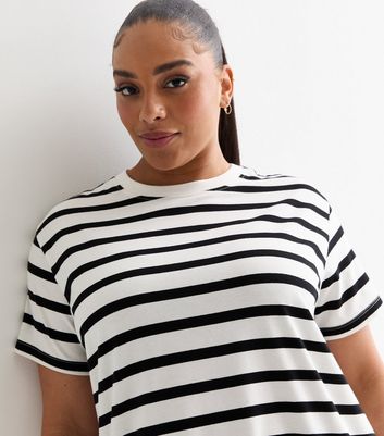 Curves White Stripe Cotton Mini T Shirt Dress New Look