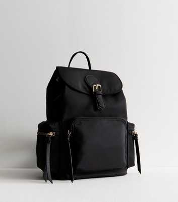 Black Nylon Flap Backpack