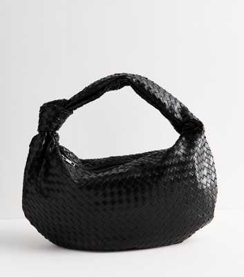 Public Desire Black Oversized Woven Leather-Look Bag 