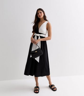 Gini London Black Contrast Tie Front Midi Dress New Look