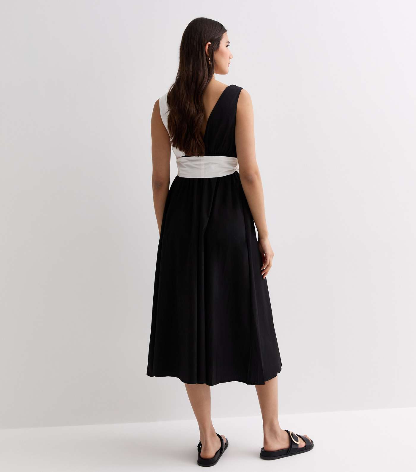 Gini London Black Contrast Tie Front Midi Dress Image 4