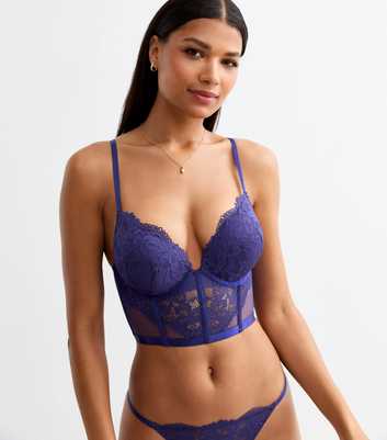 Indigo Floral Lace Longline Boost Bra 