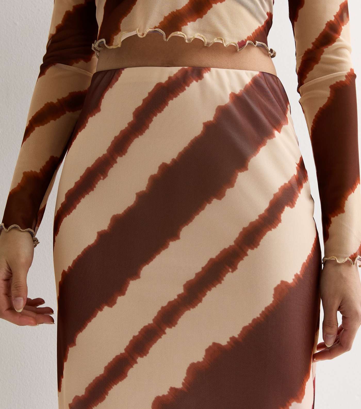 Brown Tie Dye Mesh Midi Skirt Image 2