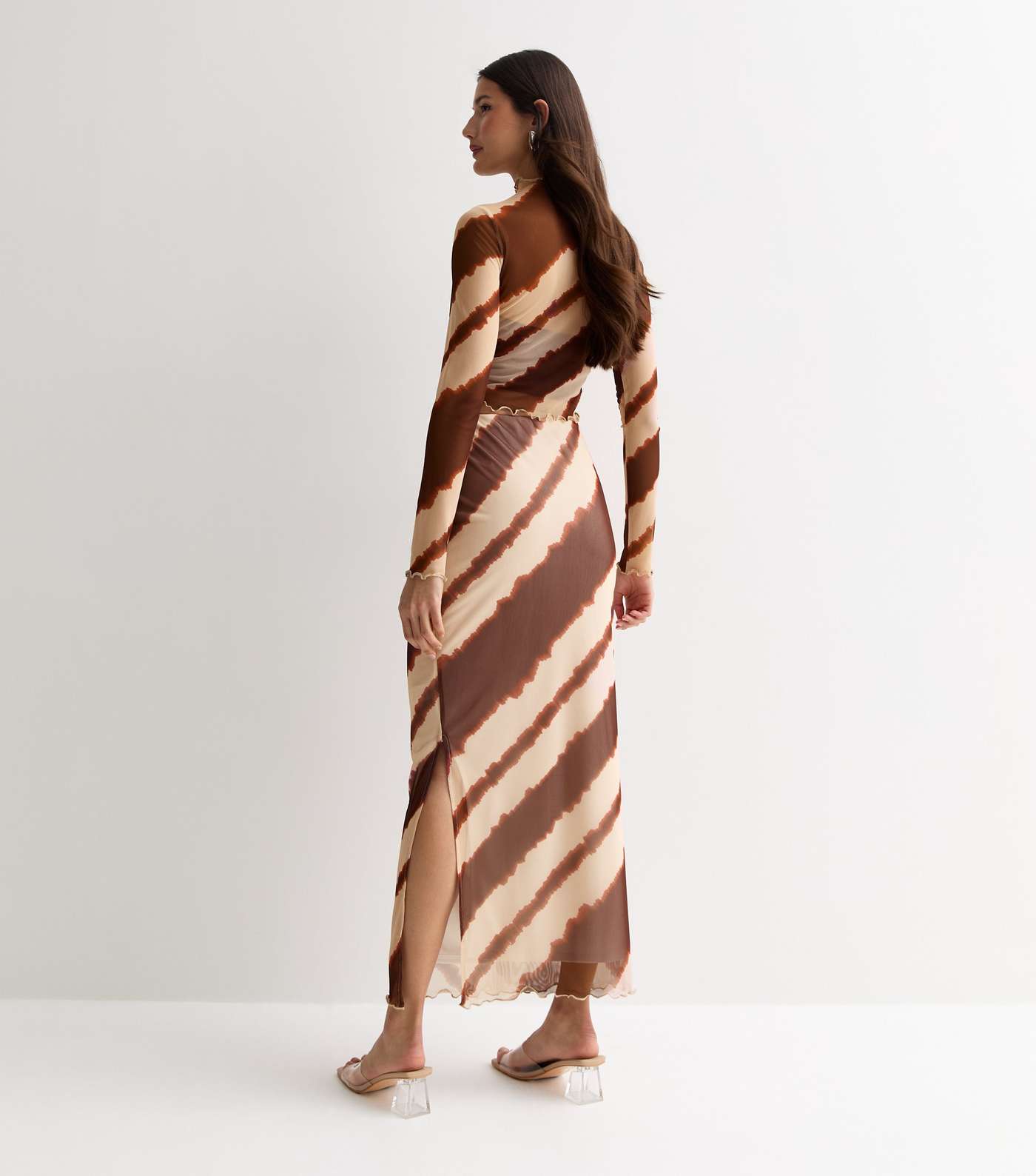 Brown Tie Dye Mesh Midi Skirt Image 4