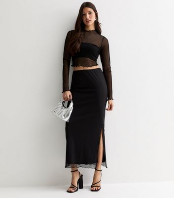Black Plain Mesh Maxi Skirt | New Look