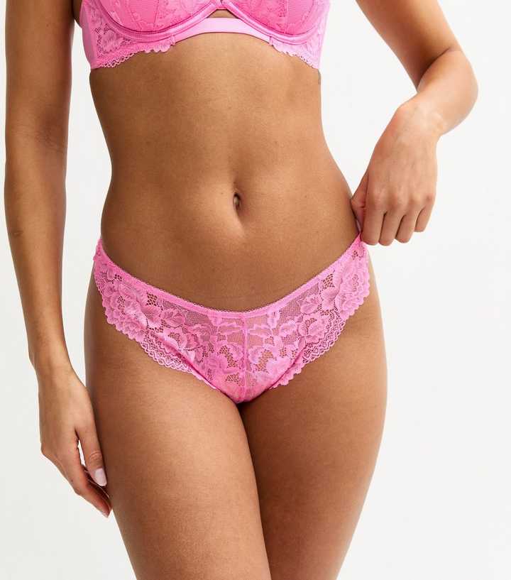 Bright Pink Lace Thong