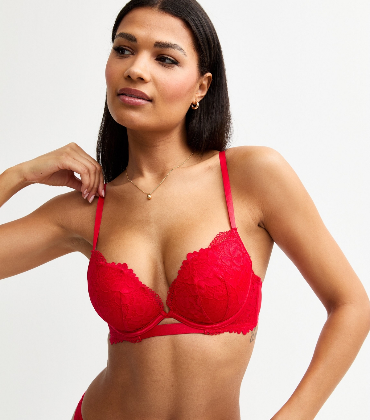 Women's Red Lace Push-Up Bra New Look