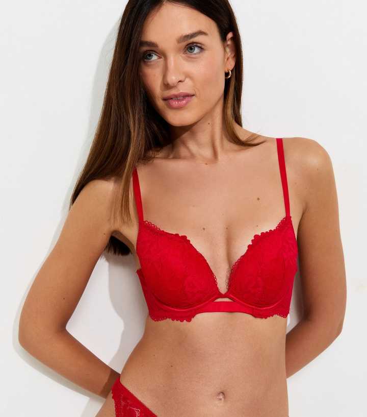Lingyilu Red/Black Polka Dot Push-Up Women's Bra - 36B
