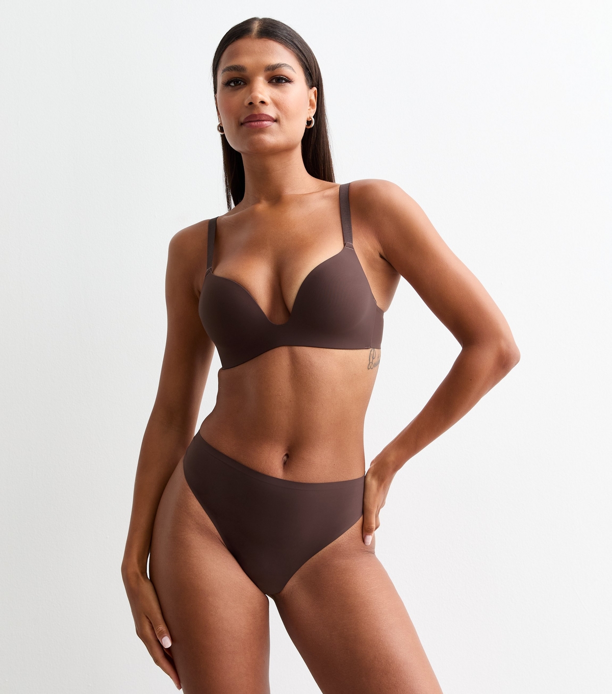Women's Brown Smooth High Waisted High Leg Thong New Look