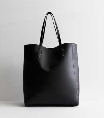 Black Leather Look Top Handle Tote Bag