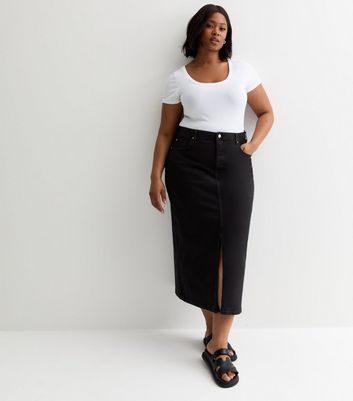 Black denim skirt curve hotsell