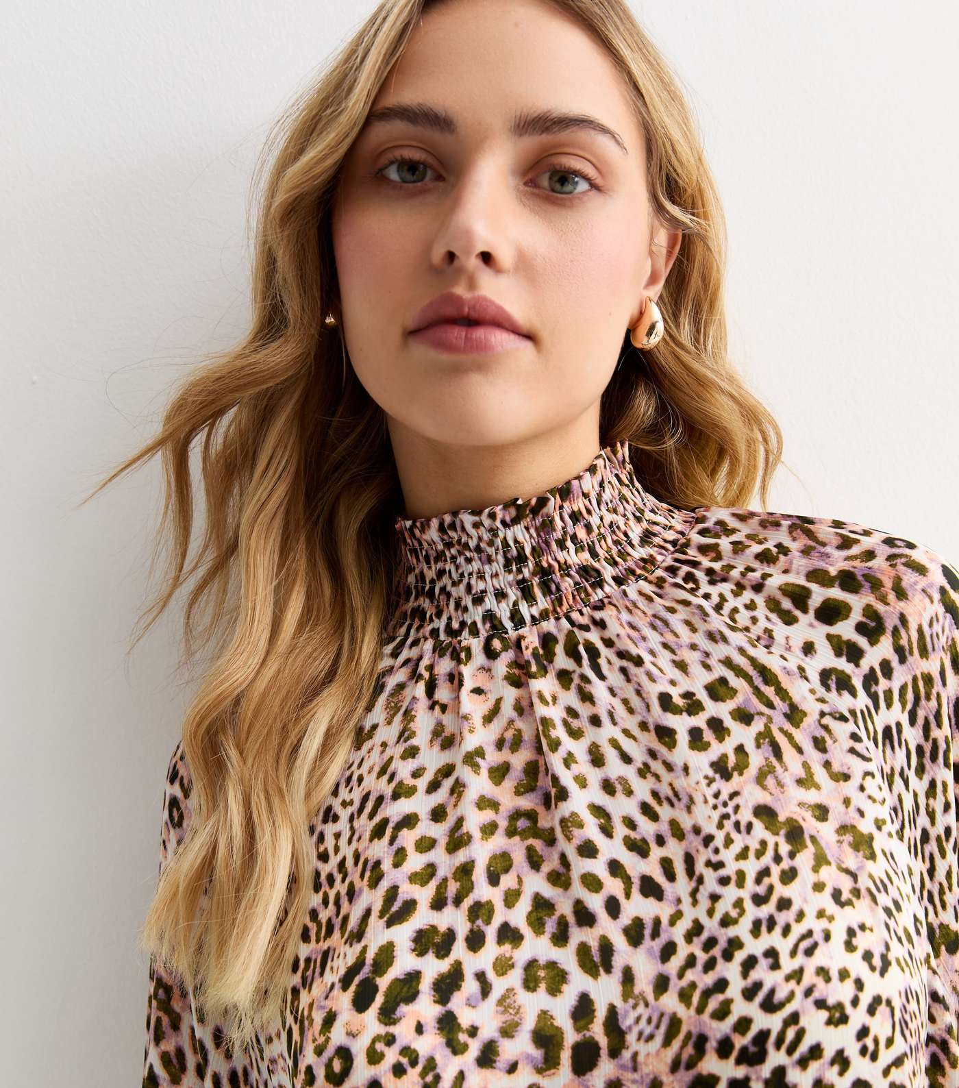 Gini London Off White Leopard Print Shirred Blouse Image 2