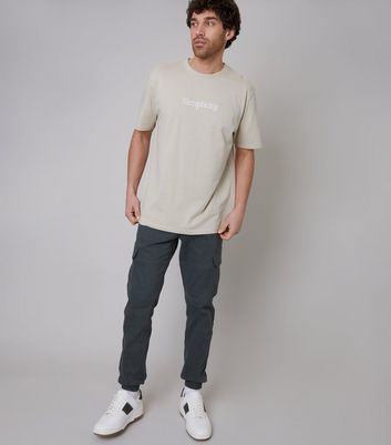 Men's Threadbare Cream Cotton Simplicity Logo T-Shirt New Look