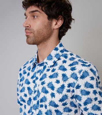Men's Threadbare Blue Pineapple Print Cotton Short Sleeve Shirt New Look
