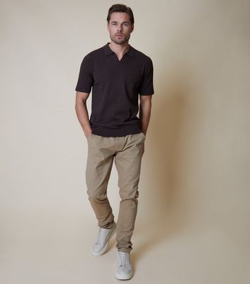Men's Threadbare Dark Brown Knit Polo Shirt New Look