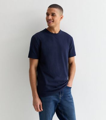 Men's Navy Textured Short Sleeve T-Shirt New Look
