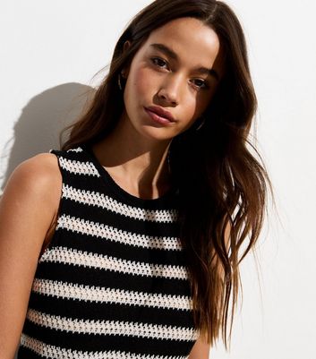 Black Stripe Knit Sleeveless Midi Dress New Look
