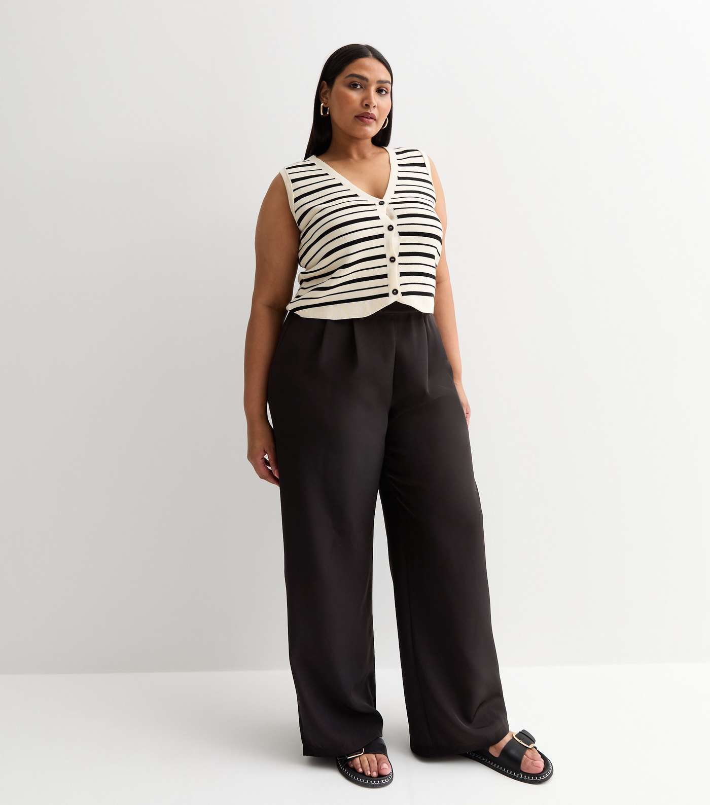 Black Elasticated Tailored Wide Leg Trousers Image 3