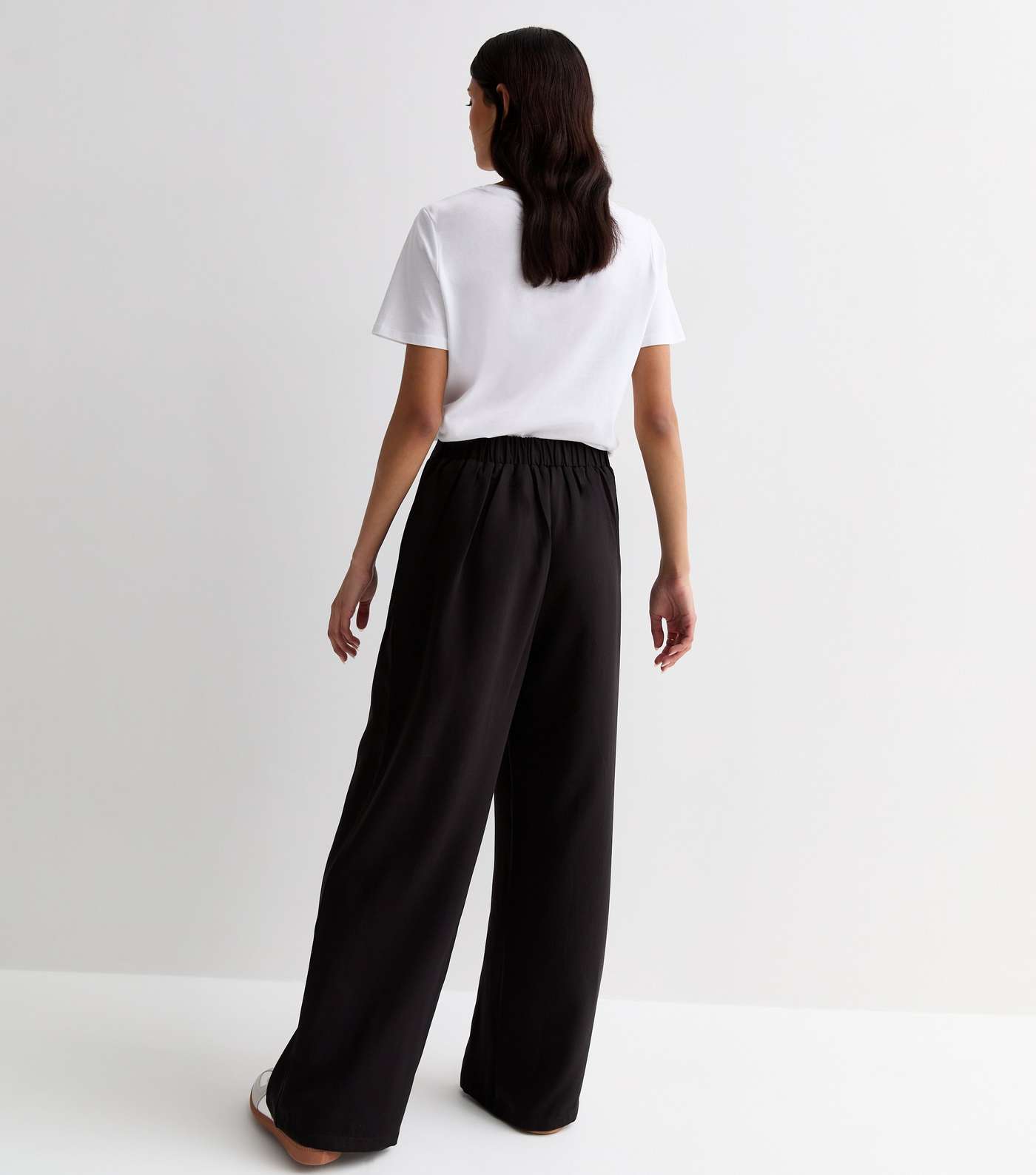 Black Elasticated Tailored Wide Leg Trousers Image 4