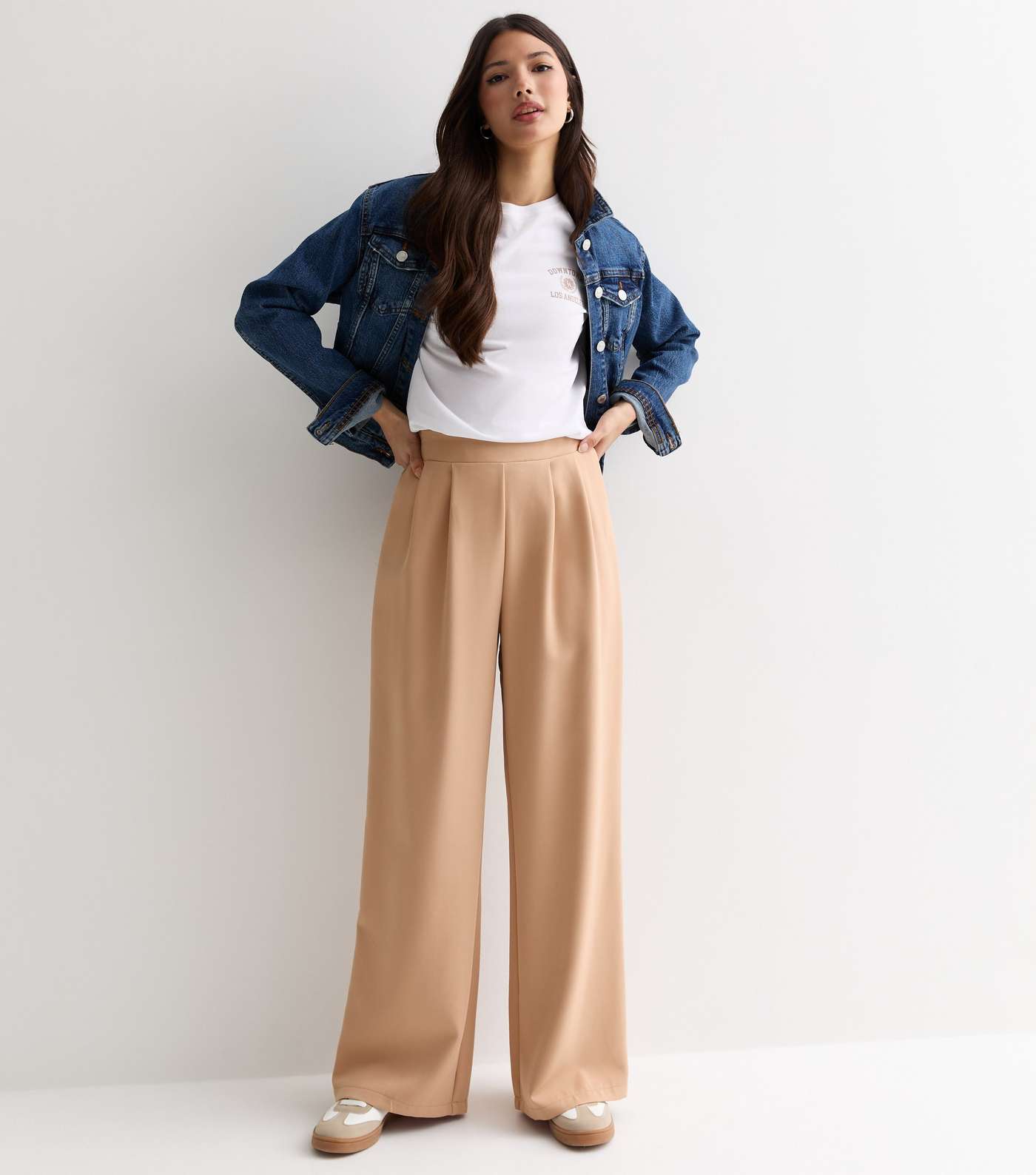Stone Elasticated Tailored Wide Leg Trousers Image 2