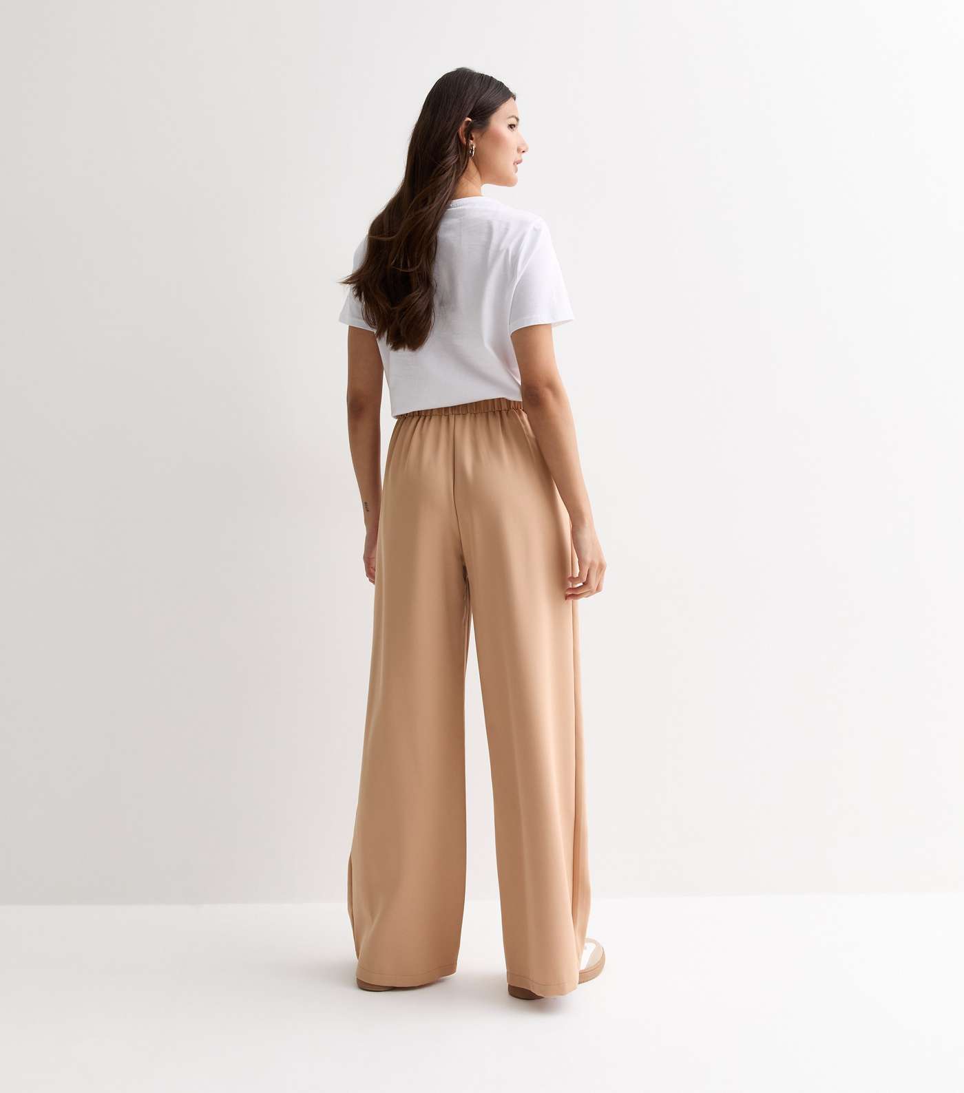 Stone Elasticated Tailored Wide Leg Trousers Image 4
