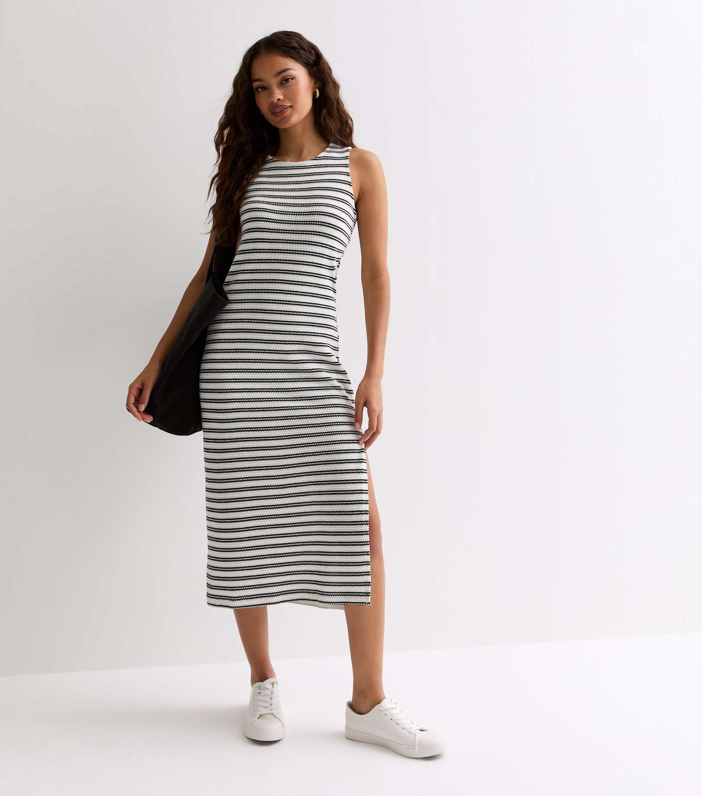 Petite Off White Stripe Fine Knit Midi Dress Image 3