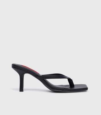 London Rebel Black Flip Flop Heels 