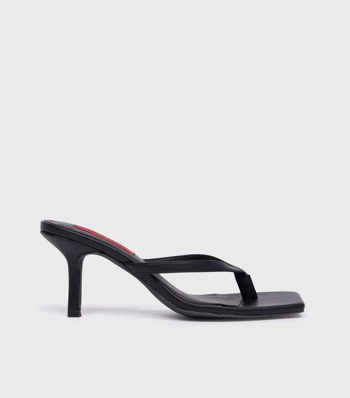 London Rebel Black Flip Flop Heels 