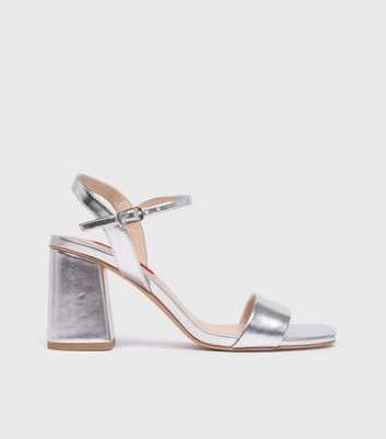 London Rebel Silver Block Heeled Sandals 