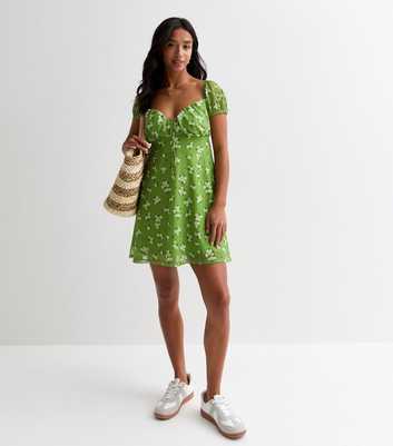 Petite Green Floral-Print Mini Dress