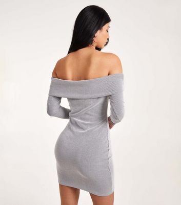 Pink Vanilla Grey Ribbed Bardot Mini Dress New Look