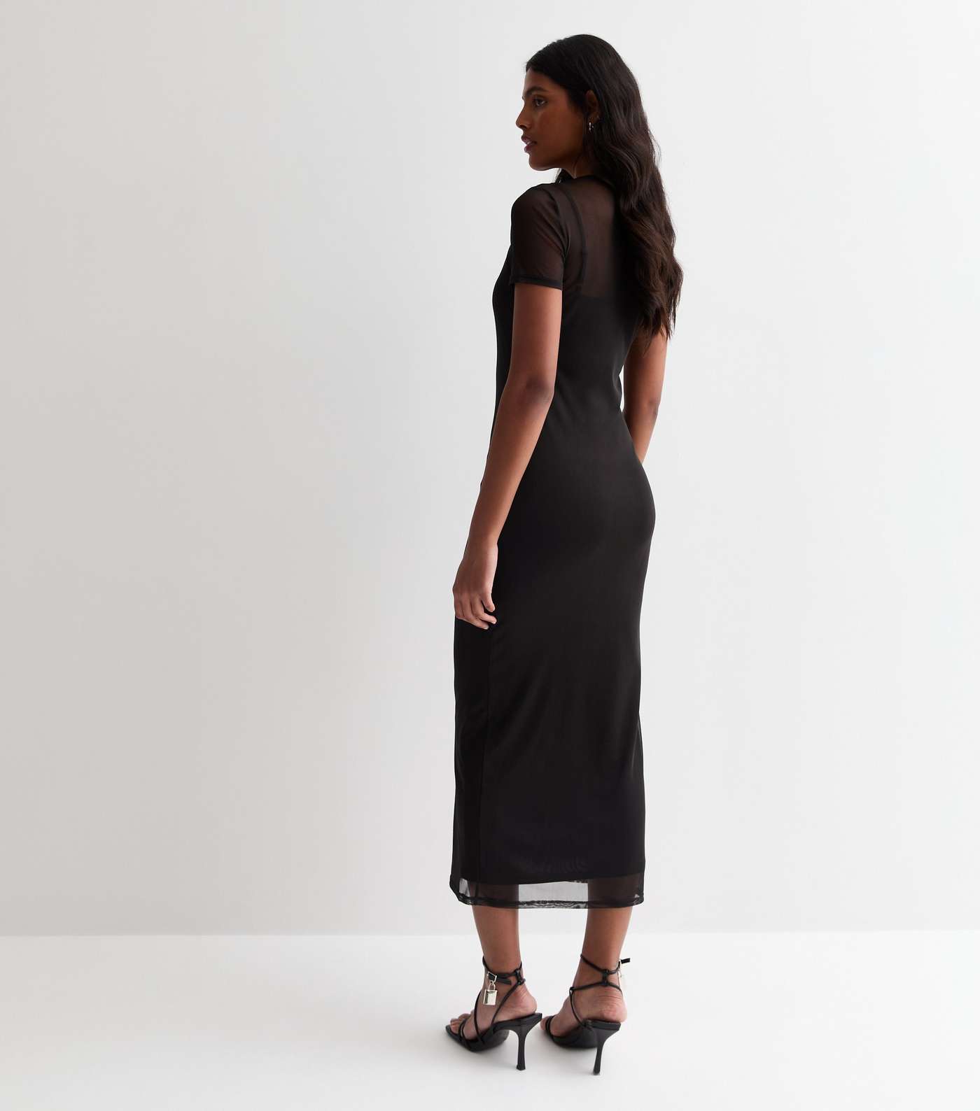 Black Mesh Short Sleeve Midi Dress Image 4