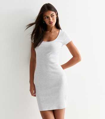 Pale Grey Rib Cotton-Blend Mini Dress