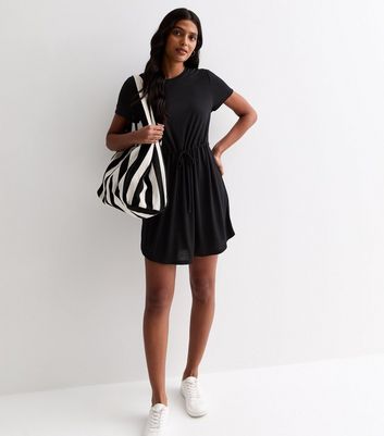 Black Jersey Drawstring Mini Dress New Look